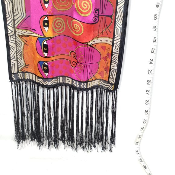 Laurel Burch Vintage Silk Cat Scarf w/ Fringe - Picture 5 of 10
